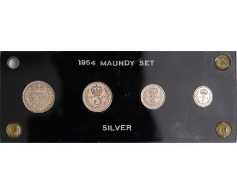 Elizabeth II, Maundy set, 1954, young laur. head r., rev. crowned mark of value within wreath (S.4131; ESC.2571), in Perspex 