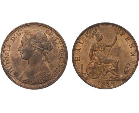 Victoria, halfpenny, 1889, young head l., rev. Britannia std. r. with shield and trident (S.3956), light toning, practically 