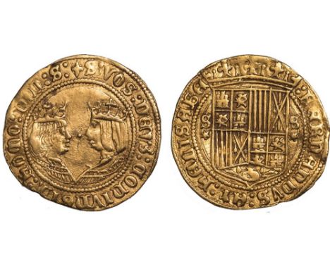 Spain, Ferdinand & Isabella, excellente, undated (1479-1504), Seville, crowned busts facing each other, rev. crowned shield o