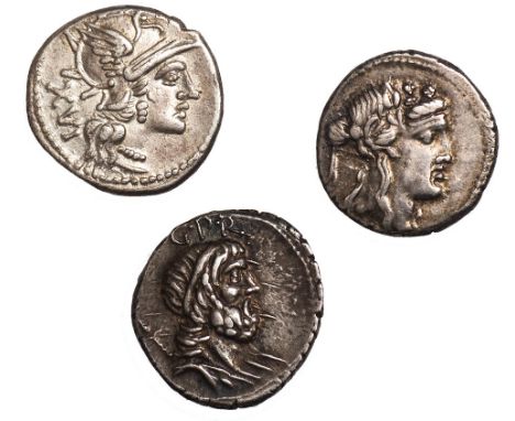 Cn. Lentulus (76 – 75 BC), denarius, rev. terrestrial globe between rudder and sceptre, wt. 3.92gms. (Syd.752); L. Julius (14