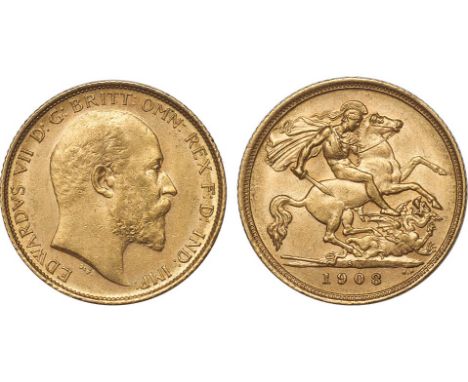 G - Edward VII, half sovereign, 1908S, bare head r., rev. St. George and the dragon, S above date (S.3977B), extremely fine