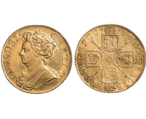 Anne, guinea, 1714, third dr. bust l., rev. crowned cruciform shields, sceptres in angles (S.3574), light adjustment marks on