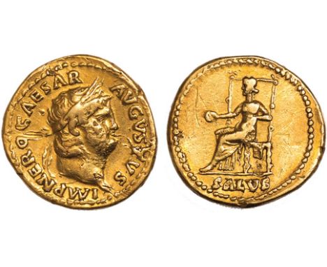 Nero (AD 54-68), aureus, NERO CAESAR AVGVSTVS, laur. head r. rev. SALVS,  Salus std. l., wt. 7.37gms. (S.669; RIC.59), some s