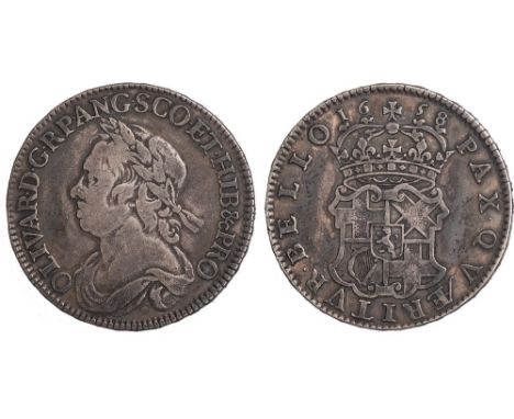 Oliver Cromwell, halfcrown, 1658, dr. bust l., rev. crowned shield of arms (S.3227A; ESC.447), some light surface marks, tone