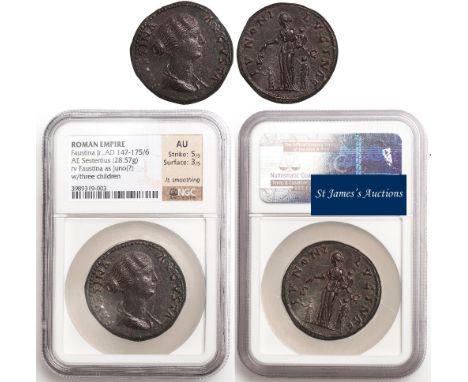 † - Faustina Junior, wife of Marcus Aurelius, authenticated and graded by NGC as About Uncirculated - Strike 5/5, Surface 3/5