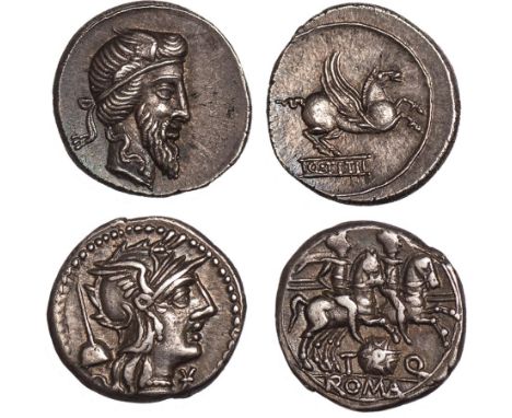 T. Quinctius Flamininus (126 BC), denarius, rev. Dioscuri r., wt. 3.97gms. (BMC.1038, Syd.505); Q. Titius (90 BC), denarius, 