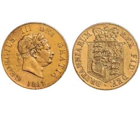 G - George III, half sovereign, 1817, laur. head r., rev. crowned shield of arms (S.3786), nearly very fine 