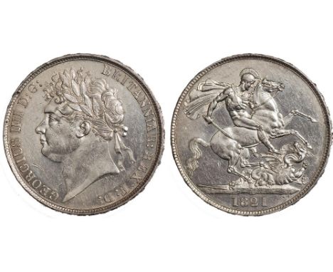 George IV, crown, 1821, SECUNDO, laur. head l., rev. St. George and the dragon (S.3805; ESC.246), some light surface marks, b