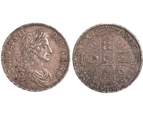 Charles II, crown, 1671, V. TERTIO, third laur. bust r., rev. crowned cruciform shields, interlinked Cs in angles (S.3358; ES