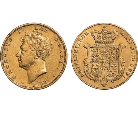 G - George IV, sovereign, 1826, bare head l., rev. crowned shield of arms (S.3801), tiny edge nick and light marks, nearly ve