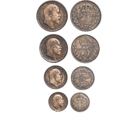 Edward VII, Maundy set, 1905, bare head r., rev. crowned mark of value within wreath (S.3985; ESC.2521), in original round ca
