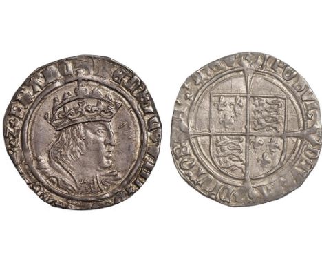 † - Henry VIII, second coinage (1526-1544), groat, Tower mint, mm. arrow, crowned bust D to r., rev. long cross fourchée over