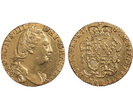 George III, guinea, 1784, fourth laur. head r., rev. crowned shield of arms (S.3728), surfaces sweated, very fine