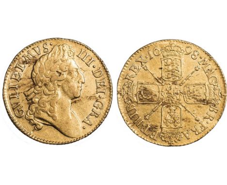 William III, guinea, 1698, second laur. bust r., rev. crowned cruciform shields, sceptres in angles (S.3460), some metal flaw