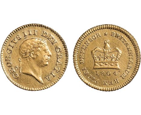 George III, third guinea, 1804, laur. head r.,  rev. crown, date below (S.3740), brushed, extremely fine