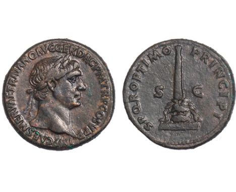 Trajan (AD 98-117), as, IMP CAES NERVAE TRAIANO AVG GER DAC PM TRP COS V PP, laur. hd. r., rev. SPQR OPTIMO PRINCIPI, SC in f