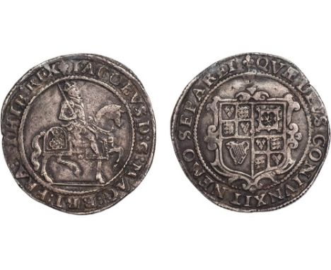 James I, third coinage, halfcrown, mm. lis (1623-1624), king on horseback r., rev. shield of arms (S.2666; N.2122), light sur