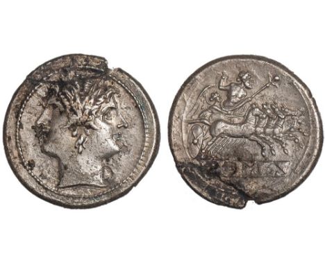 Roman Republic (225-212 BC), didrachm or quadrigatus, Rome, laur. head of Janus, rev. Jupiter in quadriga r., ROMA incuse on 