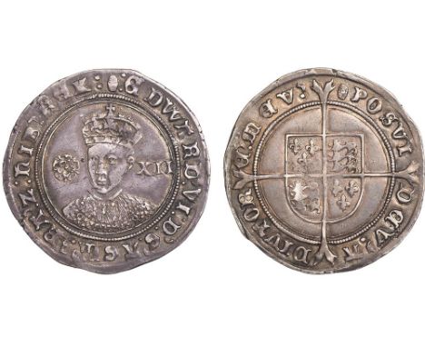 † - Edward VI, fine silver coinage, shilling, mm. tun (1551-1553), crowned bust facing between rose and mark of value, rev. l