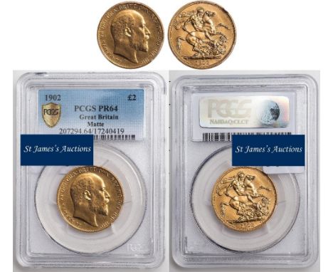 G - Edward VII, matt proof two pounds, 1902, bare head r., rev. St. George and the dragon (S.3968), authenticated and graded 