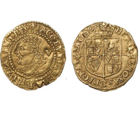 James I, third coinage, quarter laurel, mm. lis (1623-1624), fourth laur. bust l., mark of value behind, rev. long cross fleu