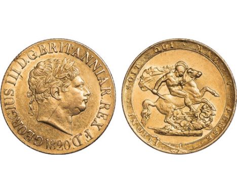 G - George III, sovereign, 1820, closed 2, laur. head r., rev. St. George and the dragon (S.3785C), light scratch on neck, ne