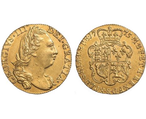 George III, guinea, 1775, fourth laur. head r., rev. crowned shield of arms (S.3728), about extremely fine