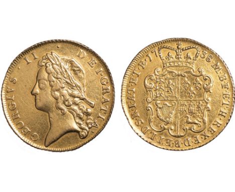 George II, two guineas, 1738, young laur. head l., rev. crowned shield of arms (S.3667B), has been in a ring mount, very fine