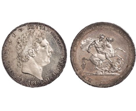 † - George III, crown, 1818, LVIII, laur. head r., rev. St. George and the dragon (S.3787; ESC.211), extremely fine