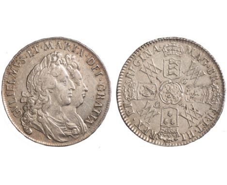 William and Mary, halfcrown, 1693, QVINTO, conjoined laur. busts r., rev. crowned cruciform shields, interlinked WMs in angle