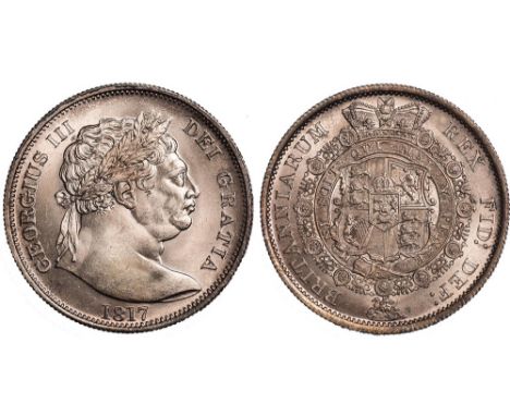 † - George III, halfcrown, 1817, laur. ‘bull’ head r., rev. crowned shield within Garter (S.3788; ESC.616), virtually mint st