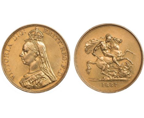 G - Victoria, five pounds, 1887, ‘Jubilee’ bust l., rev. St. George and the dragon (S.3864), in modern London Mint case, some