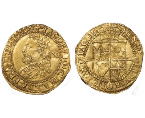 James I, third coinage (1619-1625), half laurel, mm. trefoil, fourth laur. bust l., mark of value behind, rev. long cross fle