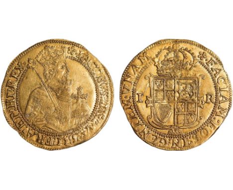 James I, second coinage, unite, mm. cinquefoil (1613-1615), crowned fifth bust r., holding orb and shouldering sceptre, rev. 