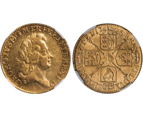 George I, guinea, 1726, authenticated and graded by NGC as About Uncirculated 58, fifth laur. head r., rev. crowned cruciform