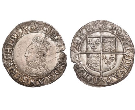 Elizabeth I, sixth issue, shilling, mm. woolpack (1594-1596), crowned bust l., rev. long cross fourchée over shield (S.2577; 