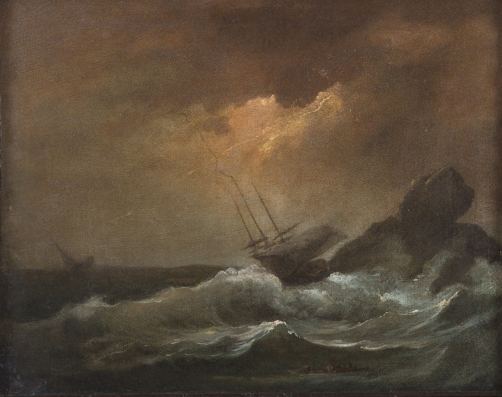 DUTCH PAINTER, 17TH CENTURY STORM AT SEA Oil on canvas, cm. 32,5 x 41 ...