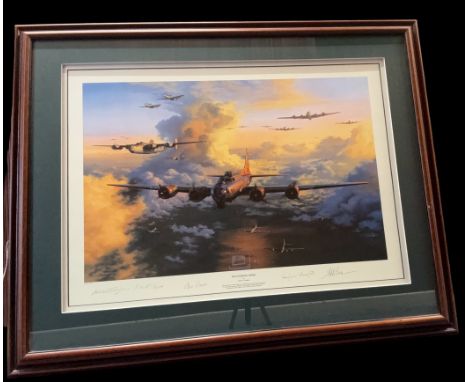 WW2 Print titled Thundering Home by Nicolas Trudgian. Limited 2/50 Printers Proof, multi signed by artist and veterans Al Bro