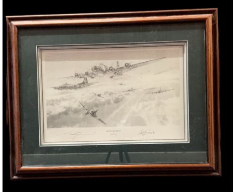Black Thursday WWII signed 26x20 inch framed and mounted pencil print signatures include artist Robert Taylor and Luftwaffe f