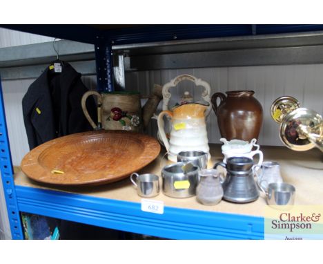 A quantity of various sundry items to include a wooden wall plaque, Capo di Monte teapot (AF) etc.