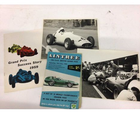 Interesting collection of 1950s and early 1960s motorsport and Formula One ephemera to include 1959 Aintree 12th RAC British 