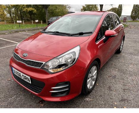 2017 Kia Rio SE ISG,1.3 petrol, manual, 5 door hatchback, reg. no. AX66 ORN, finished in red with a black cloth interior. Off