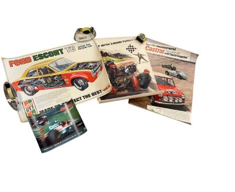 Group of four vintage Castrol advertising posters depicting F1, Ford Escort, Austin Mini and side car racing (4)