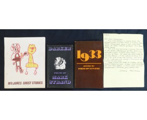 PHILIP LEVINE: 1933 POEMS, New York, Atheneum, 1976, 2nd printing, signed and inscribed, original wraps, autograph letter sig