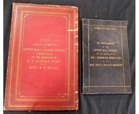 SETTLEMENT OF LETTON HALL AND OTHER ESTATES ON THE MARRIAGE OF ROBERT THORNHAGH GURDON [1ST BARON CRANWORTH] WITH MISS HARRIO