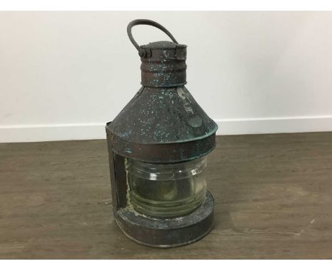 SHIRE TRAWLERS LIMITED OF GRIMSBY, SHIP'S COPPER MAST HEAD LAMP LATE 19TH / EARLY 20TH CENTURY with moulded clear glass shade