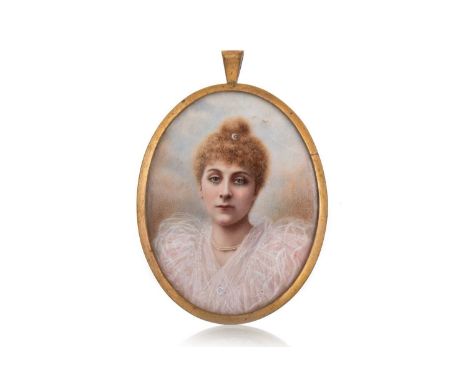 PORTRAIT MINIATURE, CIRCA LATE 19TH / EARLY 20TH CENTURY  watercolour and gouache on ivory, depicting a young woman wearing p