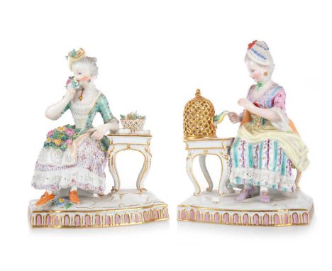 TWO PORCELAIN FIGURES REPRESENTING THE SENSES, AFTER THE MODELS OF J. C. SCHONHEIT FOR MEISSEN the first 'Touch', modelled as
