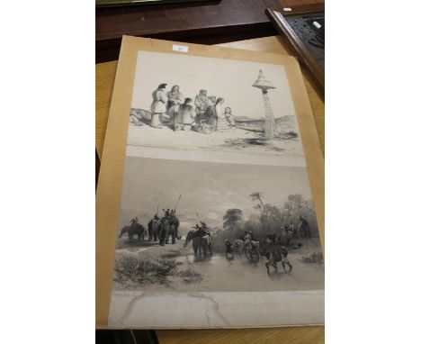 J. D. HARDING LITHOGRAPH - 'RETURN FROM A WILD BOAR HUNT' drawn by The Hon. Charles Hardinge, laid down with another lithogra