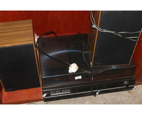 A HITACHI RECORD PLAYER AND SPEAKERS